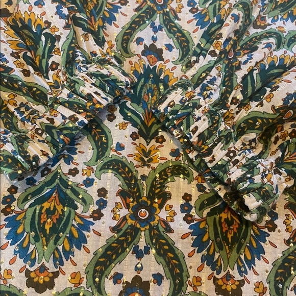 Talbots Floral Lattice Cotton Print Blouse Green Metallic Gold Size LARGE 2023 - Picture 5 of 11